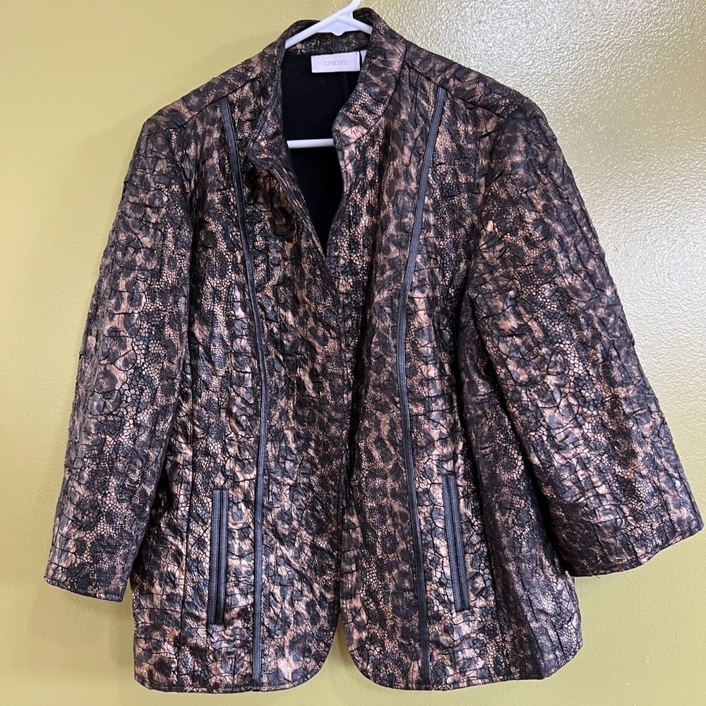 Chico's Open Front Copper Leopard Blazer